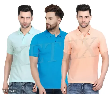 Reliable Multicoloured Cotton Blend Solid Polos For Men-thumb0