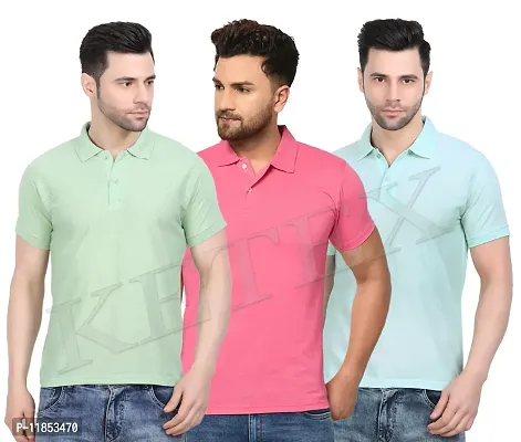 Reliable Multicoloured Cotton Blend Solid Polos For Men