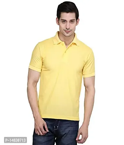 Reliable Yellow Cotton Blend Solid Polos For Men-thumb0