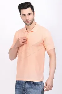 Reliable Peach Polycotton Solid Polos For Men-thumb1