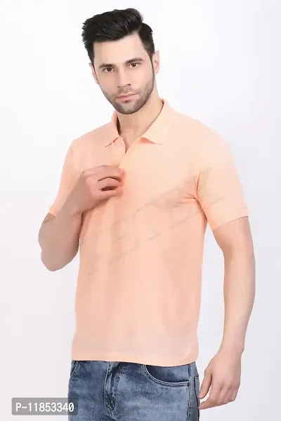 Reliable Peach Polycotton Solid Polos For Men-thumb2