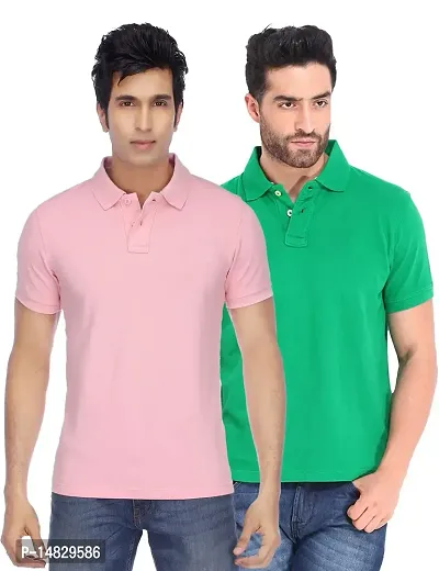 Reliable Multicoloured Cotton Blend Solid Polos For Men