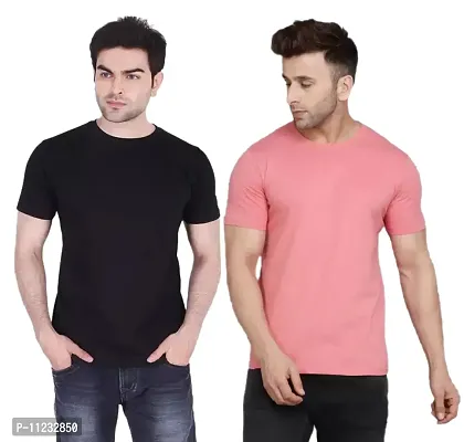 Reliable Multicoloured Polyester Solid Round Neck Tees For Men