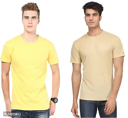 Reliable Multicoloured Cotton Blend Self Pattern Round Neck Tees For Men