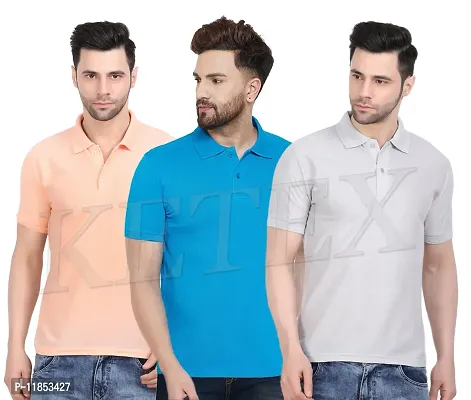 Reliable Multicoloured Cotton Blend Solid Polos For Men-thumb0