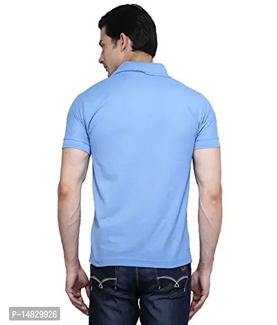 Reliable Blue Cotton Blend Solid Polos For Men-thumb3