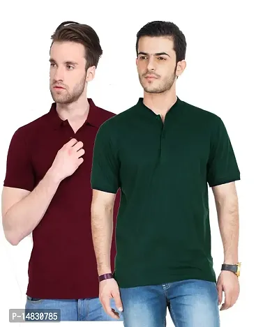 Reliable Multicoloured Cotton Blend Solid Polos For Men-thumb0