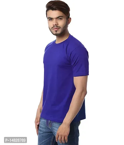 Reliable Blue Cotton Blend Self Pattern Round Neck Tees For Men-thumb2