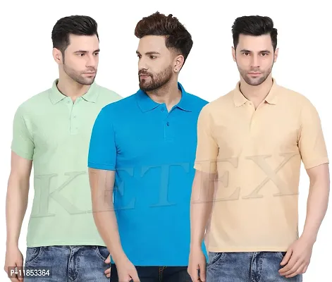 Reliable Multicoloured Cotton Blend Solid Polos For Men-thumb0