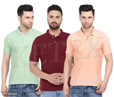 Reliable Multicoloured Cotton Blend Solid Polos For Men-thumb0