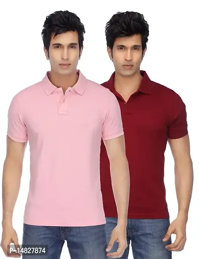 Reliable Multicoloured Cotton Blend Solid Polos For Men