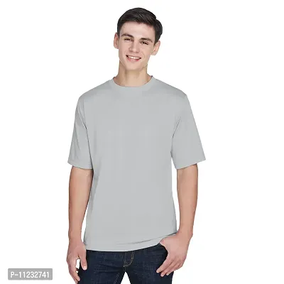 Reliable Grey Polyester Solid Round Neck Tees For Men-thumb0