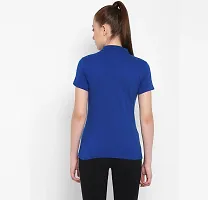 Elegant Navy Blue Cotton Blend Solid Tshirt For Women-thumb2