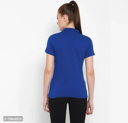 Elegant Navy Blue Cotton Blend Solid Tshirt For Women-thumb3