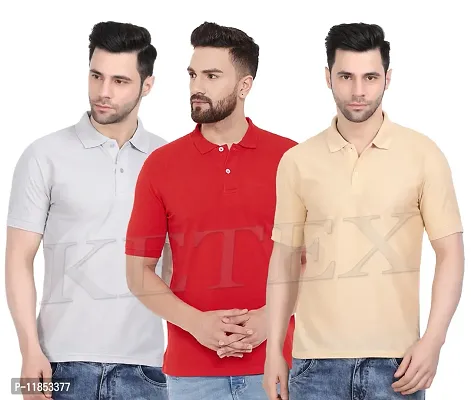 Reliable Multicoloured Cotton Blend Solid Polos For Men