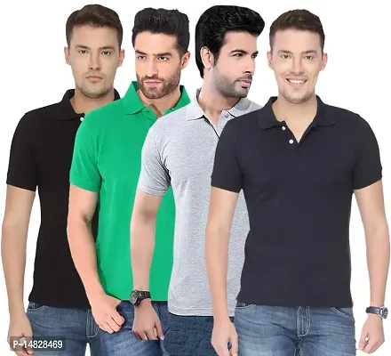 Reliable Multicoloured Polyester Blend Solid Polos For Men-thumb0