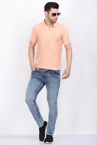 Reliable Peach Polycotton Solid Polos For Men-thumb4