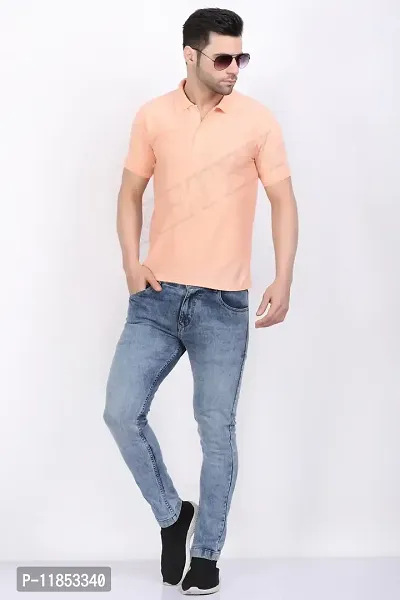 Reliable Peach Polycotton Solid Polos For Men-thumb5