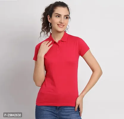 Elegant Pink Cotton Blend Solid Tshirt For Women