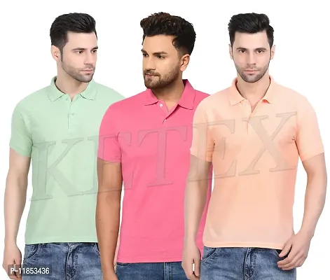 Reliable Multicoloured Cotton Blend Solid Polos For Men-thumb0