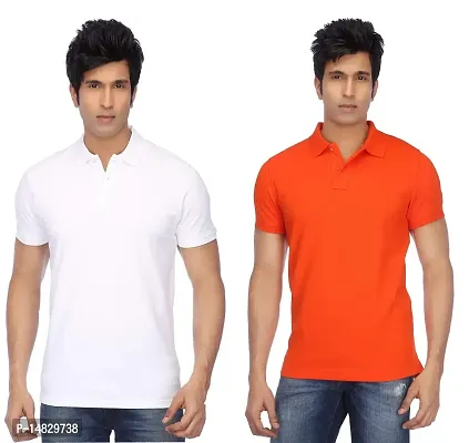 Reliable Multicoloured Cotton Blend Solid Polos For Men-thumb0