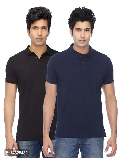 Reliable Multicoloured Cotton Blend Solid Polos For Men-thumb0