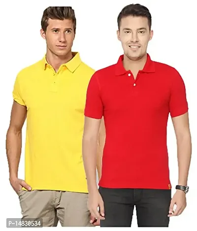 Reliable Multicoloured Cotton Blend Solid Polos For Men