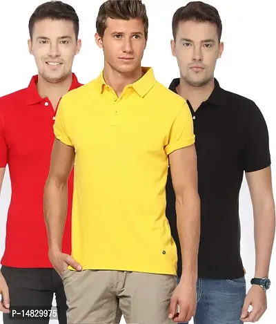 Reliable Multicoloured Cotton Blend Solid Polos For Men-thumb0