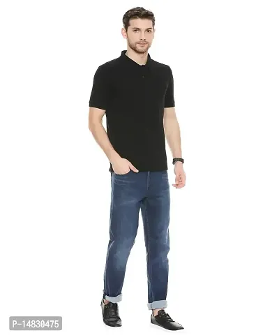 Reliable Black Cotton Blend Solid Polos For Men