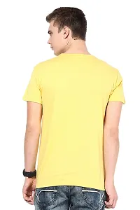 Reliable Yellow Cotton Blend Self Pattern Round Neck Tees For Men-thumb2