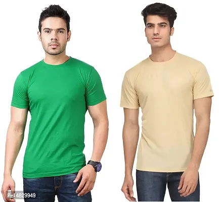 Reliable Multicoloured Cotton Blend Self Pattern Round Neck Tees For Men