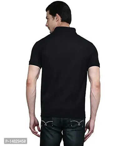 Reliable Black Cotton Blend Solid Polos For Men-thumb3