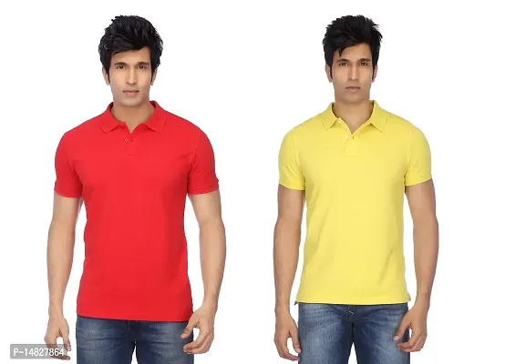 Reliable Multicoloured Cotton Blend Solid Polos For Men