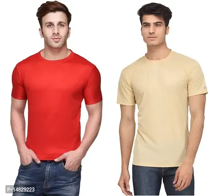 Reliable Multicoloured Cotton Blend Self Pattern Round Neck Tees For Men