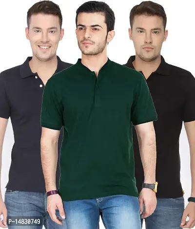 Reliable Multicoloured Cotton Blend Solid Polos For Men-thumb0