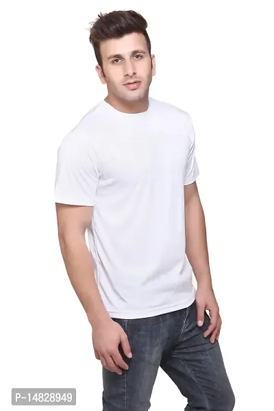 Reliable White Cotton Blend Self Pattern Round Neck Tees For Men-thumb2