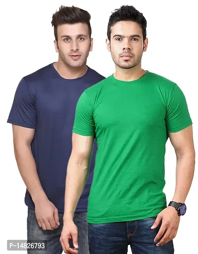 Reliable Multicoloured Cotton Blend Self Pattern Round Neck Tees For Men