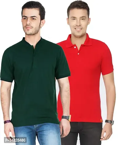 Reliable Multicoloured Cotton Blend Solid Polos For Men-thumb0