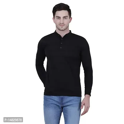 Reliable Black Polycotton Solid Henley Tees For Men