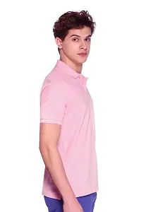 Reliable Pink Cotton Blend Solid Polos For Men-thumb1