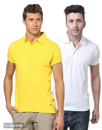 Reliable Multicoloured Cotton Blend Solid Polos For Men-thumb0