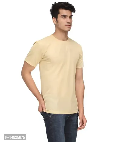 Reliable Beige Cotton Blend Self Pattern Round Neck Tees For Men-thumb2