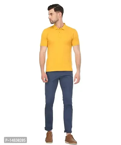 Reliable Yellow Cotton Blend Solid Polos For Men