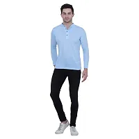 Reliable Blue Polycotton Solid Henley Tees For Men-thumb4