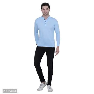 Reliable Blue Polycotton Solid Henley Tees For Men-thumb5