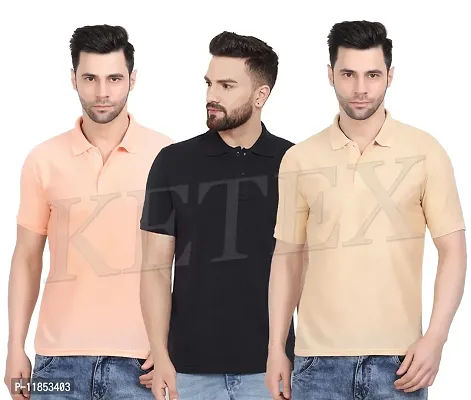 Reliable Multicoloured Cotton Blend Solid Polos For Men-thumb0