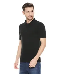 Reliable Black Cotton Blend Solid Polos For Men-thumb1