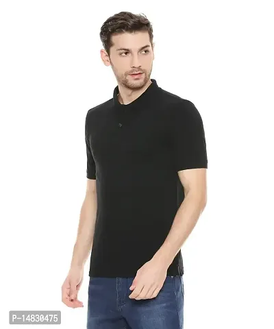 Reliable Black Cotton Blend Solid Polos For Men-thumb2