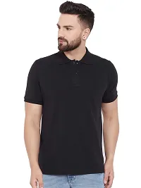 Reliable Black Cotton Blend Solid Polos For Men-thumb3