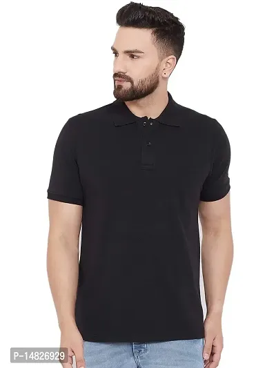 Reliable Black Cotton Blend Solid Polos For Men-thumb4